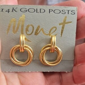 Vintage Monet Signed Gold-Tone Interlocking Hoop Earrings